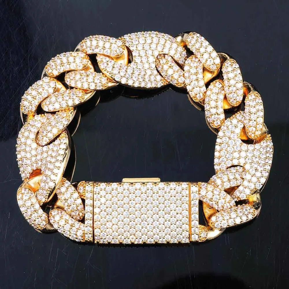TOPGRILLZ Miami Lock Clasp Cuban Link 7 8 9 Inch Gold Silver Plated Bracelet Iced Out Cubic Zircon Bling Hip hop for Men Jewelry