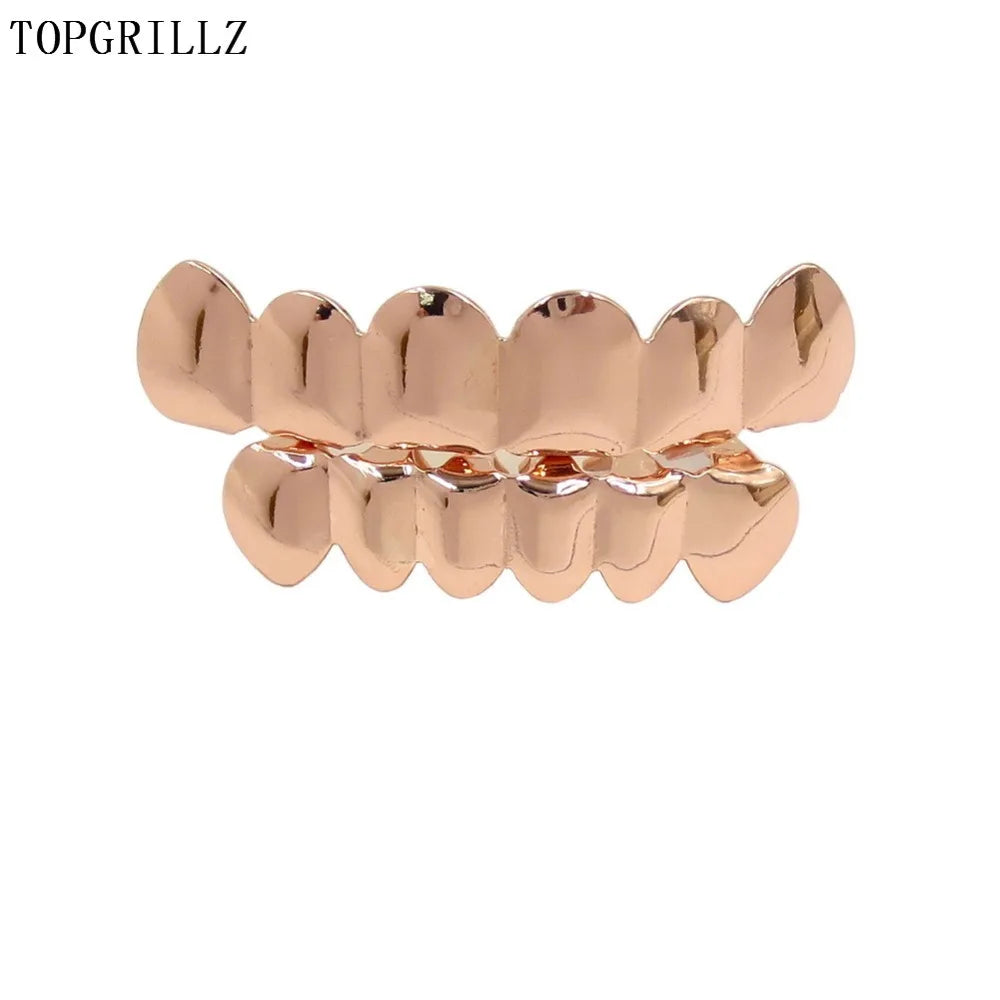 TOPGRILLZ Gold Silver Plated HIP HOP Tooth Grillz Top& Bootom Groll Set With Silicone Vampire Teeth Best Gift ForChristmas