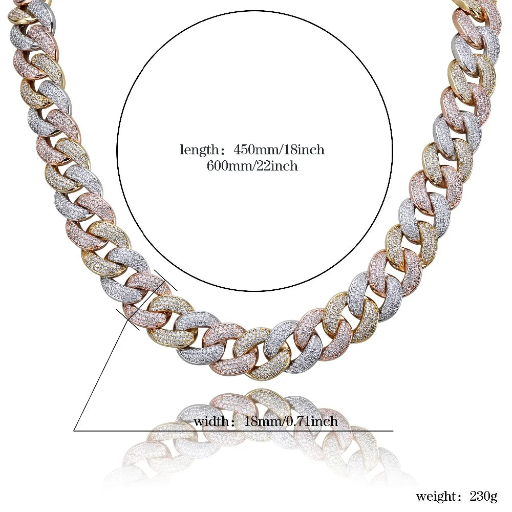 TOPGRILLZ Maimi Cuban Link Chain Necklace Men's Hip Hop Gold Color Iced Out Cubic Zircon Necklaces Jewelry Gifts 16" -30"