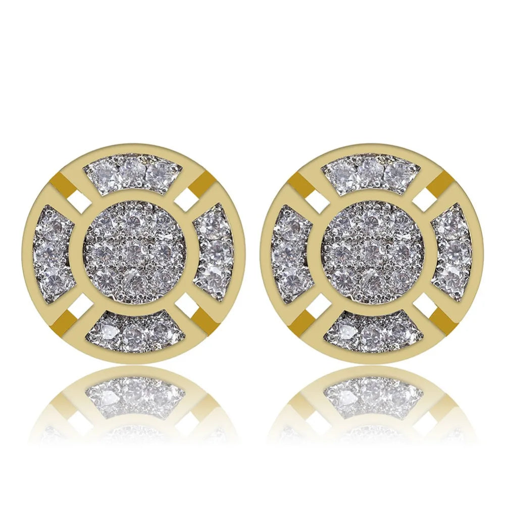 TOPGRILLZ Hip Hop Gold Silver Color Iced Out Cubic Zircon Rund Stud Earring Men Jewelry Gifts With Screw Back Buckle