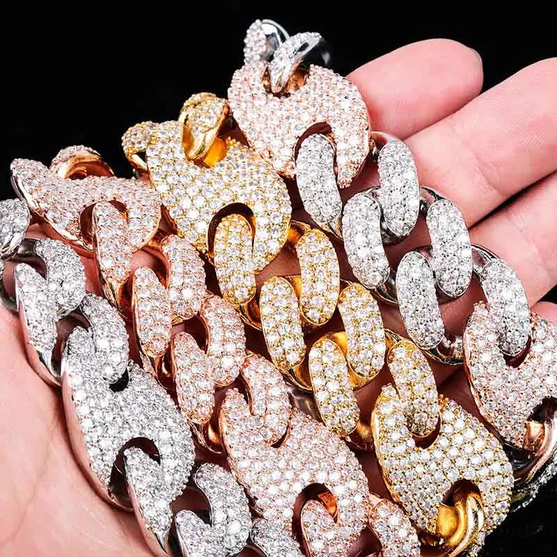 TOPGRILLZ Miami Lock Clasp Cuban Link 7 8 9 Inch Gold Silver Plated Bracelet Iced Out Cubic Zircon Bling Hip hop for Men Jewelry