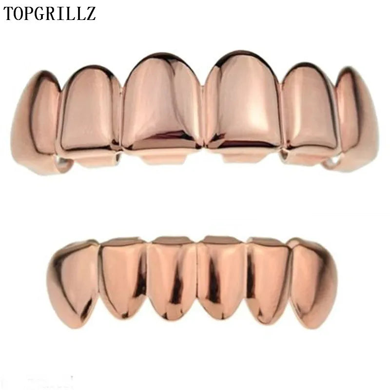 TOPGRILLZ Gold Silver Plated HIP HOP Tooth Grillz Top& Bootom Groll Set With Silicone Vampire Teeth Best Gift ForChristmas
