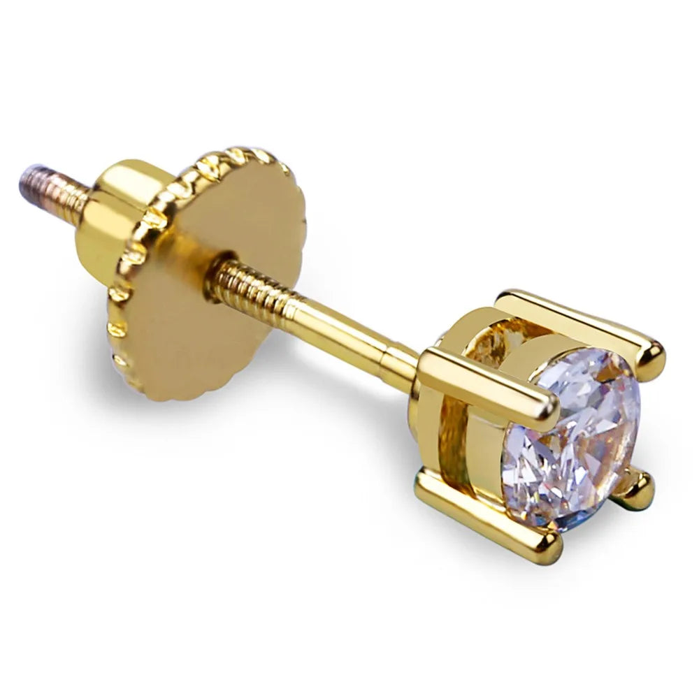 TOPGRILLZ Hip Hop New Fashion Bling Earring Gold/Silver Color Micro Pave 4mm CZ Stone Lab D Stud Earings With Screw Back