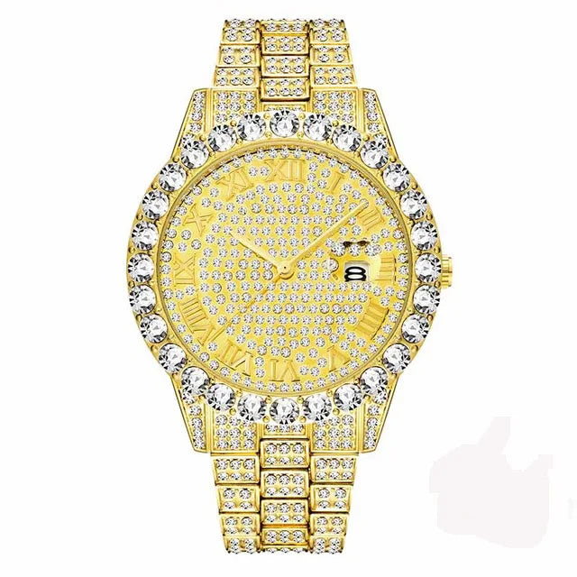 TOPGRILLZ Men Watch Gold Plated Mens Watches Top Brand Luxury Bracelet Stainless Steel Quartz Wristwatch Business Clock
