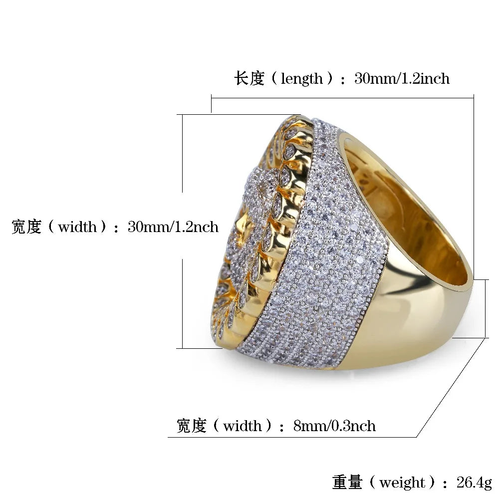 TOPGRILLZ New Arrival Hip Hop Men Jesus Ring Copper Gold Color Micro Paved AAA CZ Stone Pharaoh Round Rings With 8 9 10 11 12