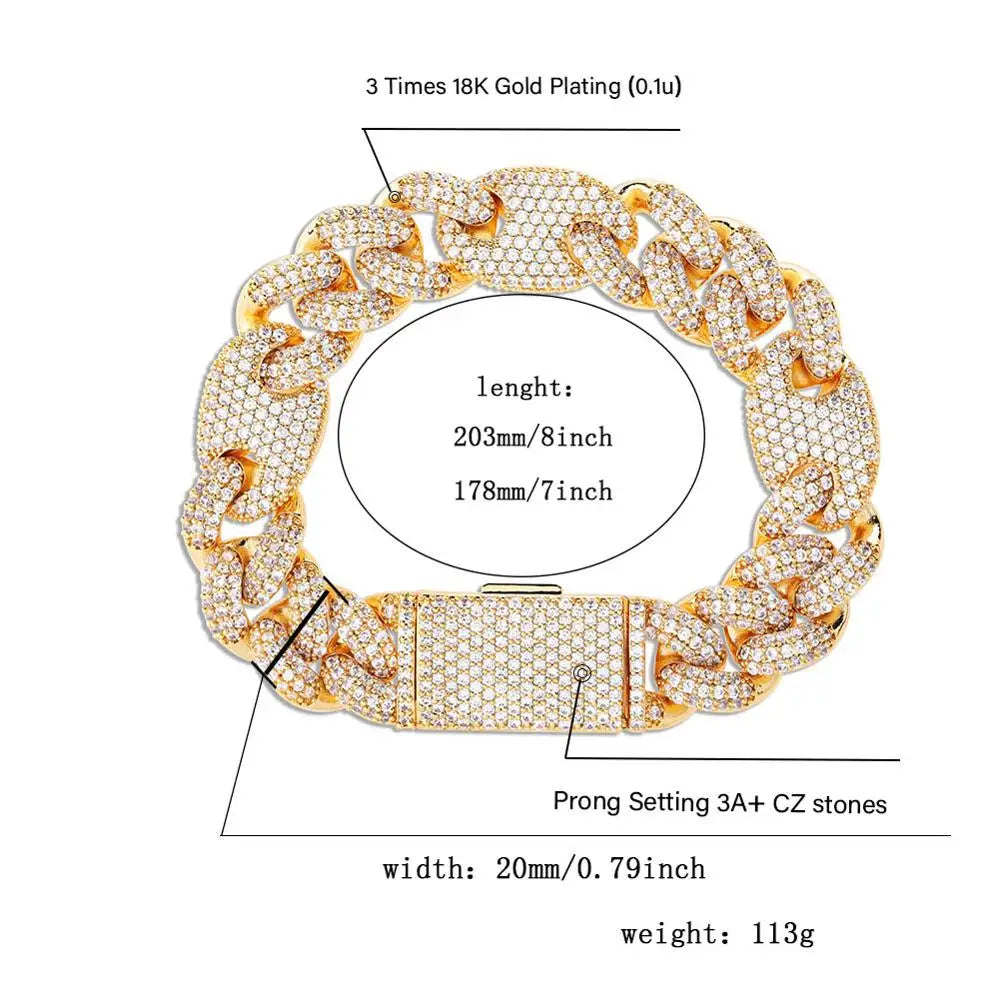 TOPGRILLZ Miami Lock Clasp Cuban Link 7 8 9 Inch Gold Silver Plated Bracelet Iced Out Cubic Zircon Bling Hip hop for Men Jewelry