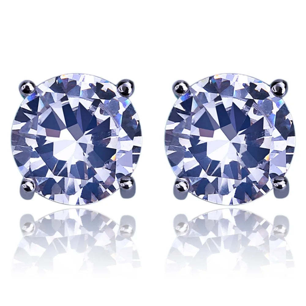 TOPGRILLZ Hip Hop Iced Out Bling Stud Earrings With Screw Back Silver Plated Micro Pave 8mm CZ Stone Earrings Gift For Mem