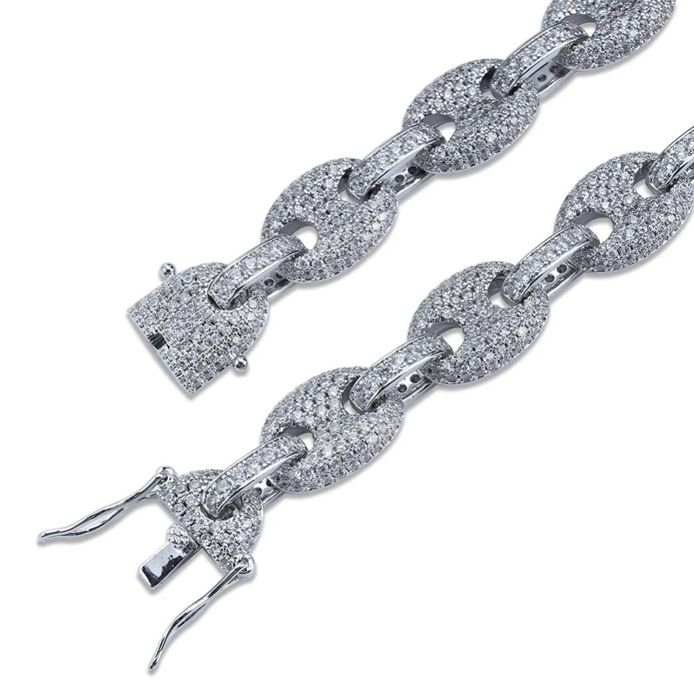 TOPGRILLZ 12MM Solid Gold Silver Color Cubic Zircon Link Necklace Bling Men's Hip hop Jewelry Copper Iced link Chain For Gift