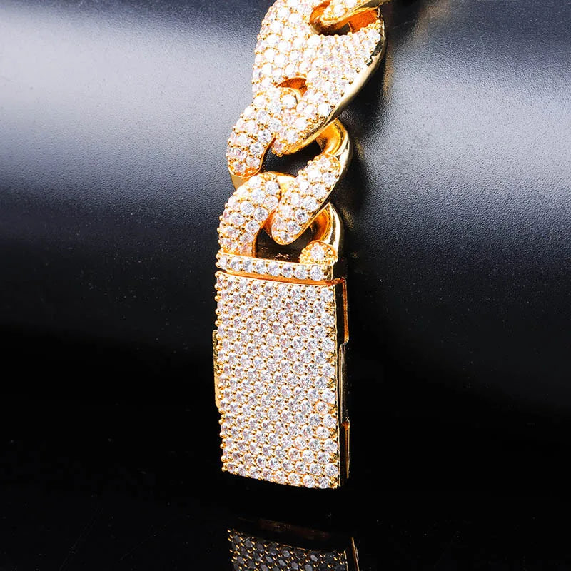 TOPGRILLZ Miami Lock Clasp Cuban Link 7 8 9 Inch Gold Silver Plated Bracelet Iced Out Cubic Zircon Bling Hip hop for Men Jewelry