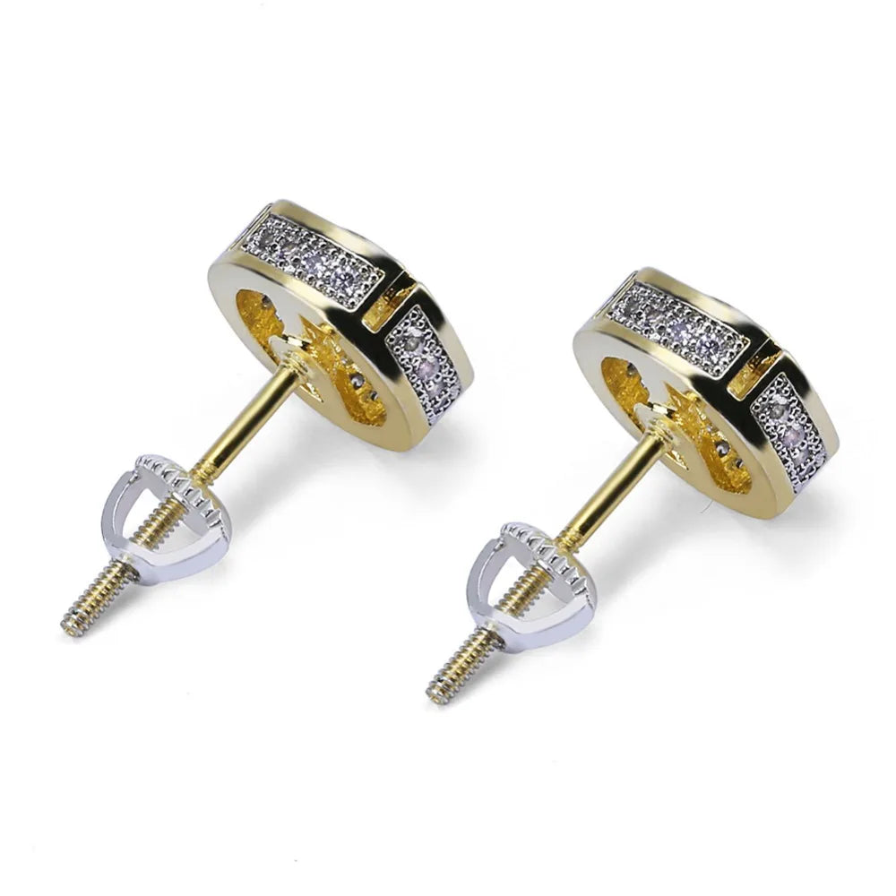 TOPGRILLZ Hip Hop Gold Silver Color Iced Out Cubic Zircon Rund Stud Earring Men Jewelry Gifts With Screw Back Buckle