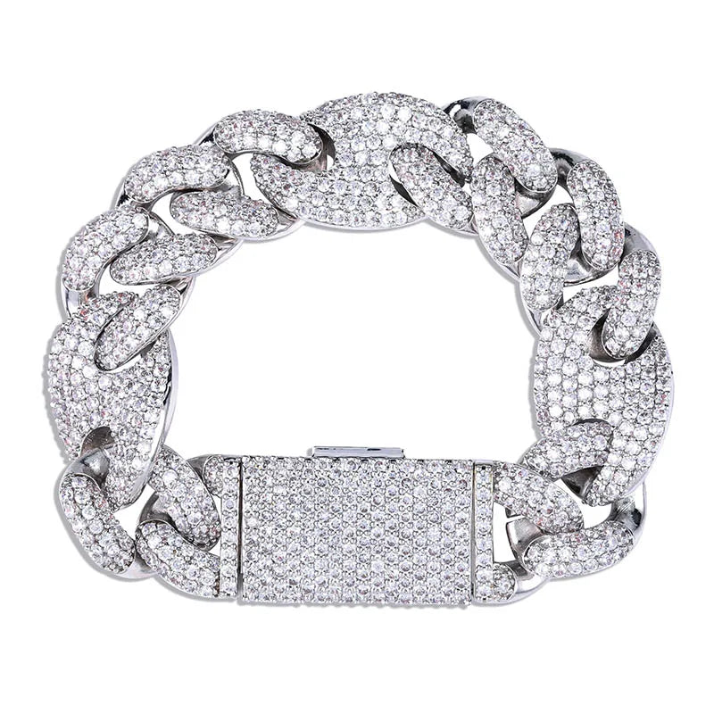 TOPGRILLZ Miami Lock Clasp Cuban Link 7 8 9 Inch Gold Silver Plated Bracelet Iced Out Cubic Zircon Bling Hip hop for Men Jewelry