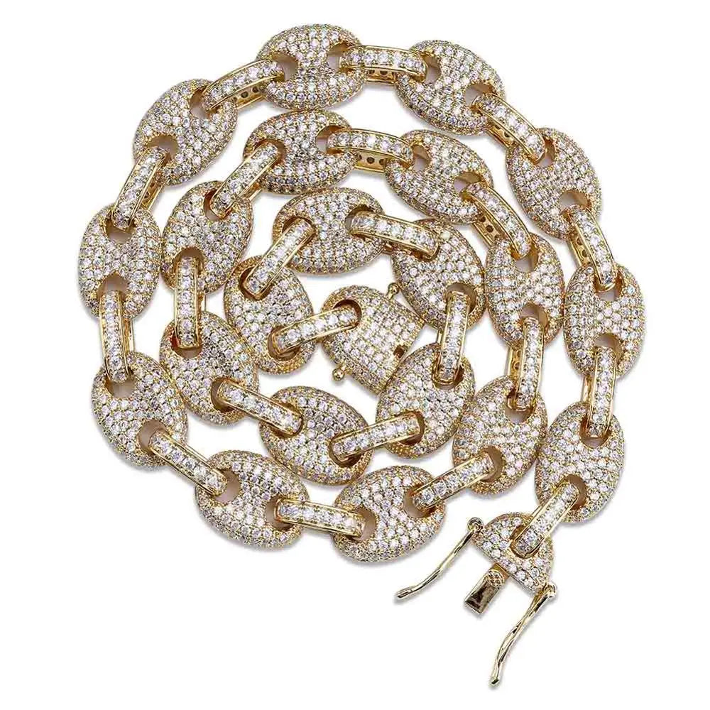 TOPGRILLZ 12MM Solid Gold Silver Color Cubic Zircon Link Necklace Bling Men's Hip hop Jewelry Copper Iced link Chain For Gift