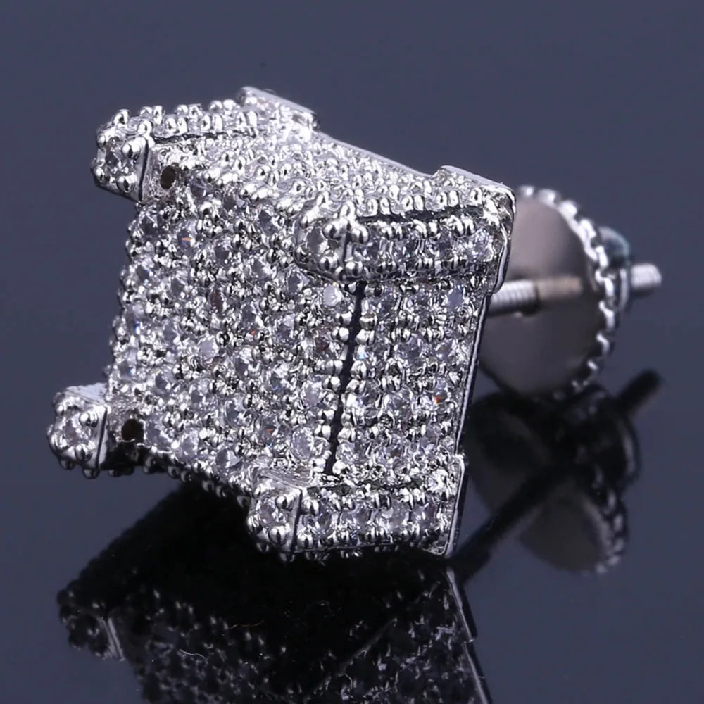 TOPGRILLZ Gold/Silver Color All Iced Out Micro Pave CZ Stone Square Stud Earring Hip Hop Rock Jewelry Earrings For Women Men