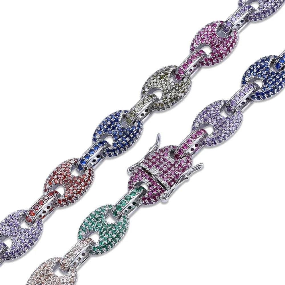 TOPGRILLZ 12MM Solid Gold Silver Color Cubic Zircon Link Necklace Bling Men's Hip hop Jewelry Copper Iced link Chain For Gift