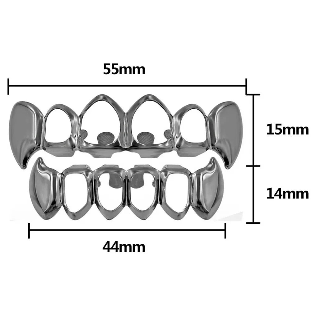 TOPGRILLZ  Gold Color Plated Hip Hop Teeth Grill Top & Bottom Grill Hip Hop Bling Hollow Vampire Teeth for Halloween