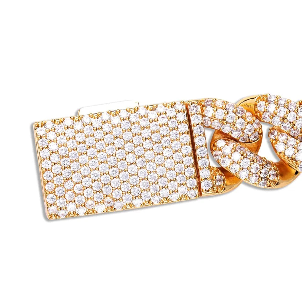 TOPGRILLZ Miami Lock Clasp Cuban Link 7 8 9 Inch Gold Silver Plated Bracelet Iced Out Cubic Zircon Bling Hip hop for Men Jewelry