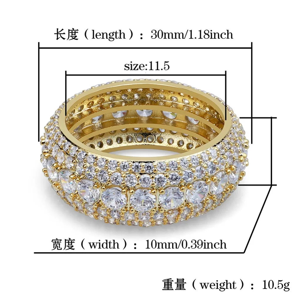 TOPGRILLZ 10MM Hip Hop Iced Out Cubic Zircon Bling Round Ring Gold Silver Color Jewelry Gifts For Men