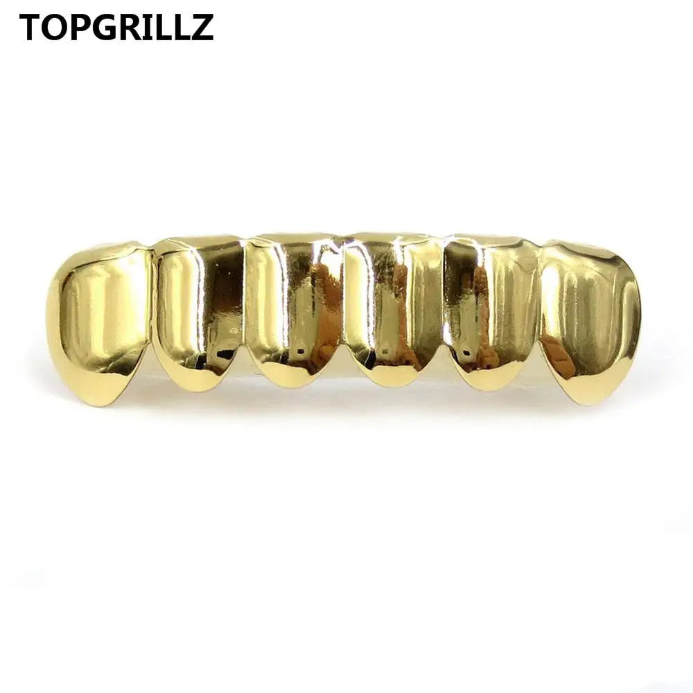 TOPGRILLZ Gold Silver Plated HIP HOP Tooth Grillz Top& Bootom Groll Set With Silicone Vampire Teeth Best Gift ForChristmas