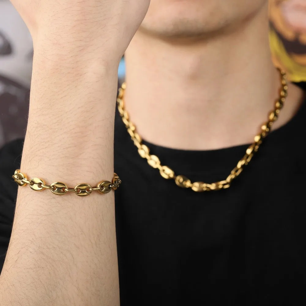 TOPGRILLZ 8mm Solid Back Cuban Link Gold Silver Color Men's Hip Hop Bracelets Personality Stainless Steel Jewelry