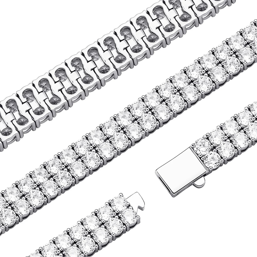 TOPGRILLZ 3MM/4MM 2 Row Cubic Zirconia Tennis Chain Bracelet with New Spring Clasp Bling Iced Out CZ Jewelry Gift For Men