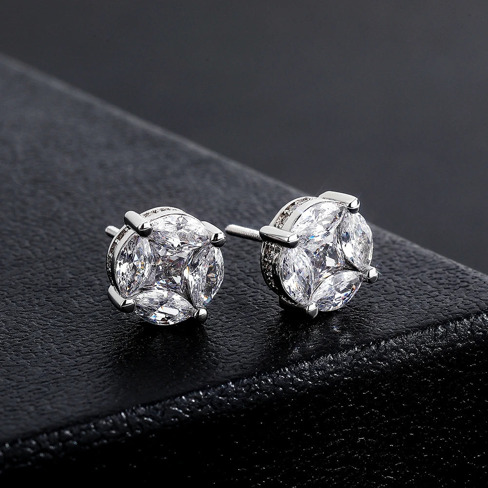 TOPGRILLZ New Round Stud Earrings Iced Prong Setting Cubic Zirconia Earrings For Women 2021 Classic Jewelry For Birthday Gift