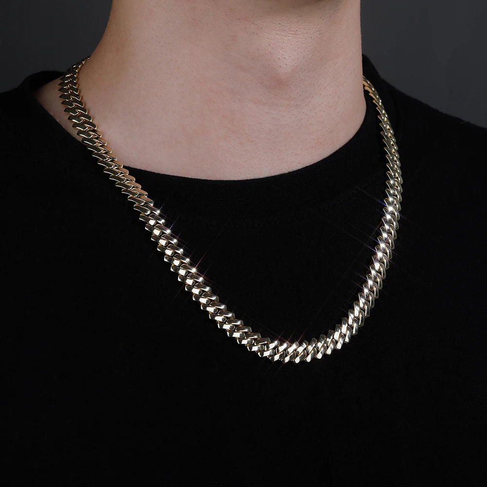TOPGRILLZ New 10/12mm Glossy Cuban Chain Necklace High Quality Copper White Gold Plated With Spring Clasp Hip Hop Jewelry