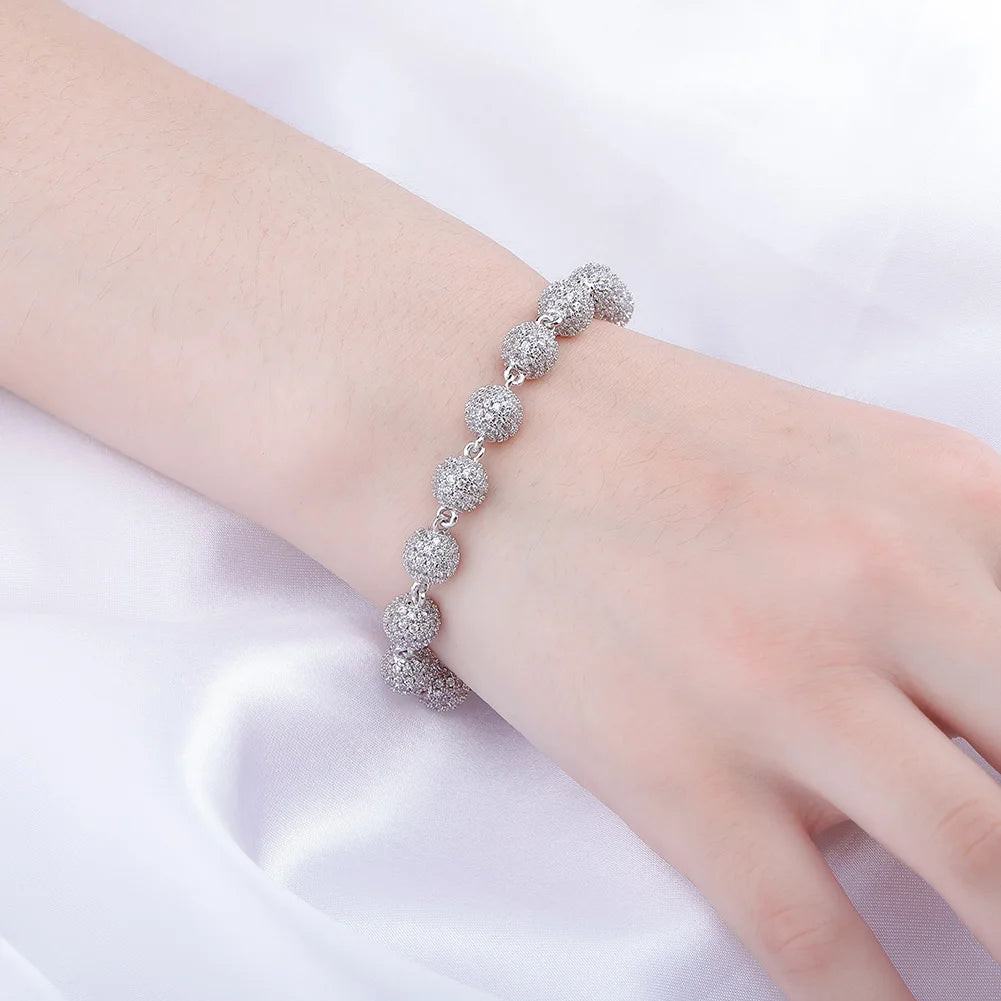 TOPGRILLZ 6mm8mm Big Round Ball Bracelet with Pearl Hip Hop Bracelet Iced Out CZ Gold Color Bracelet Punk Bling Jewelry For Gift