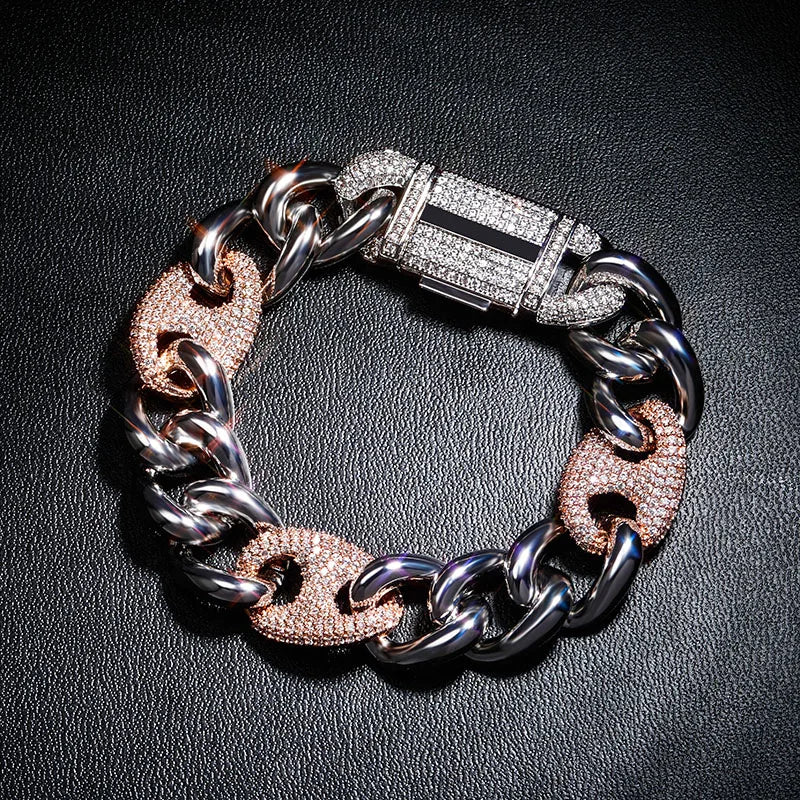 TOPGRILLZ 16mm Box Buckle Bracelet Miami Cuban Chain Iced Out Cubic Zirconia Hip Hop Fashion Jewelry