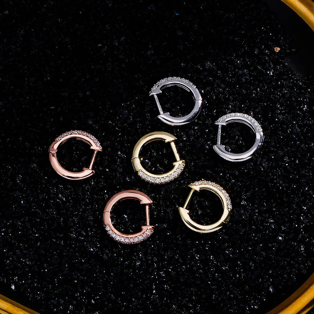TOPGRILLZ 925 Sterling Silver 14mm Round Earring Iced Micro Pave Cubic Zirconia Earrings Hip Hop Fashion Jewelry Gift For Women