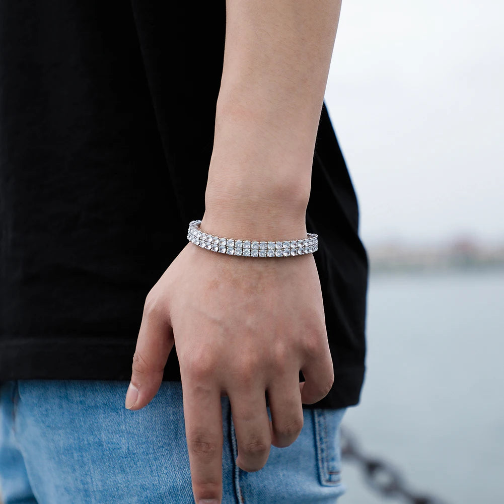TOPGRILLZ 3MM/4MM 2 Row Cubic Zirconia Tennis Chain Bracelet with New Spring Clasp Bling Iced Out CZ Jewelry Gift For Men