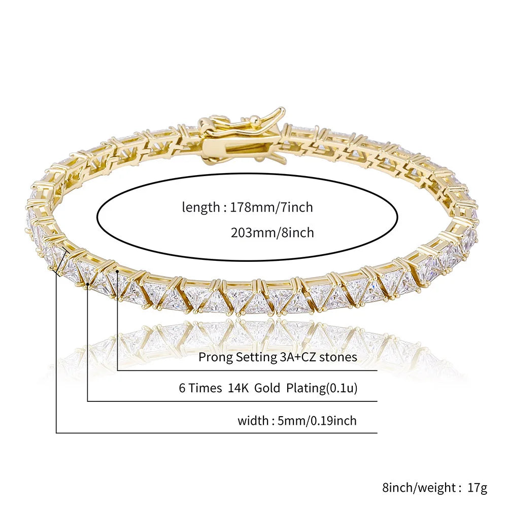 TOPGRILLZ 5mm Tennis Chain Bracelet High Quality Triangular Iced Out Cubic Zirconia Hip Hop Charm Fashion Jewelry For Women