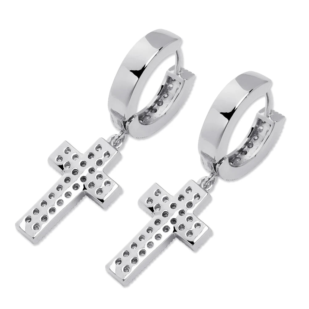 TOPGRILLZ Cubic Zirconia Bling Iced Cross Earring Gold Silver Color Copper Material Earrings for Men Women Hip Hop Rock Jewelry