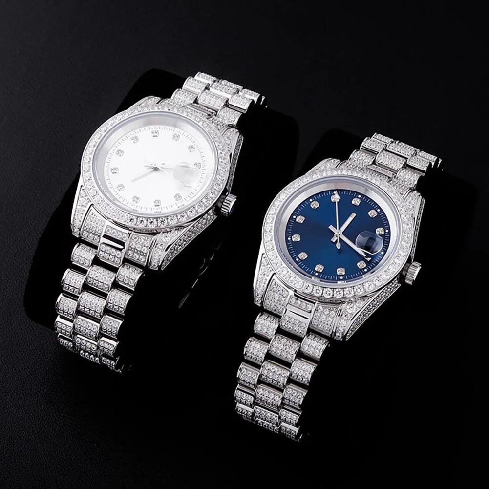 TOPGRILLZ Iced Presidential Mens Watch Luxury 18K White Gold stainless steel  Watch with zirconia