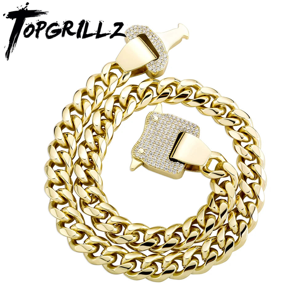 TOPGRILLZ 2021 New 12mm Miami Cuban Chain Gold Silver Color With Spring Ring Clasps Hip Hop Jewelry For Gift