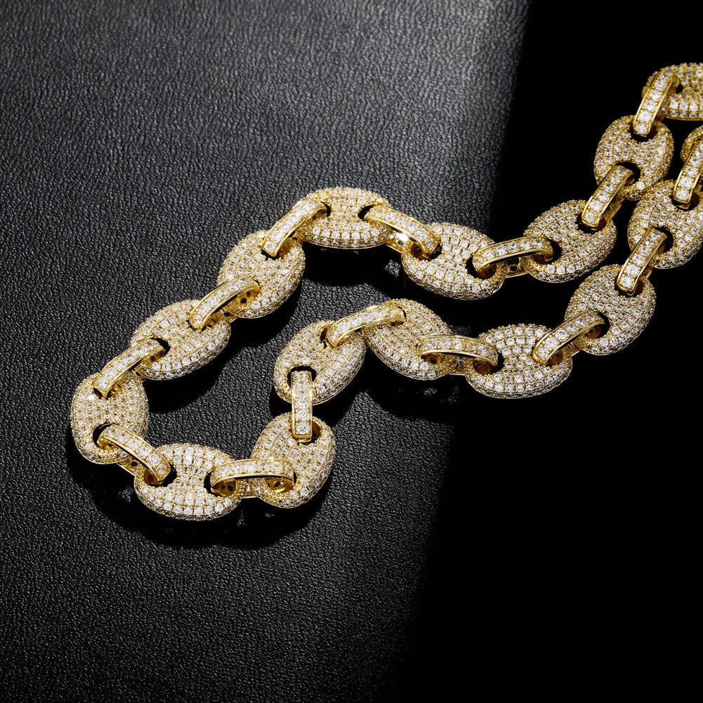 TOPGRILLZ 12MM Solid Gold Silver Color Cubic Zircon Link Necklace Bling Men's Hip hop Jewelry Copper Iced link Chain For Gift