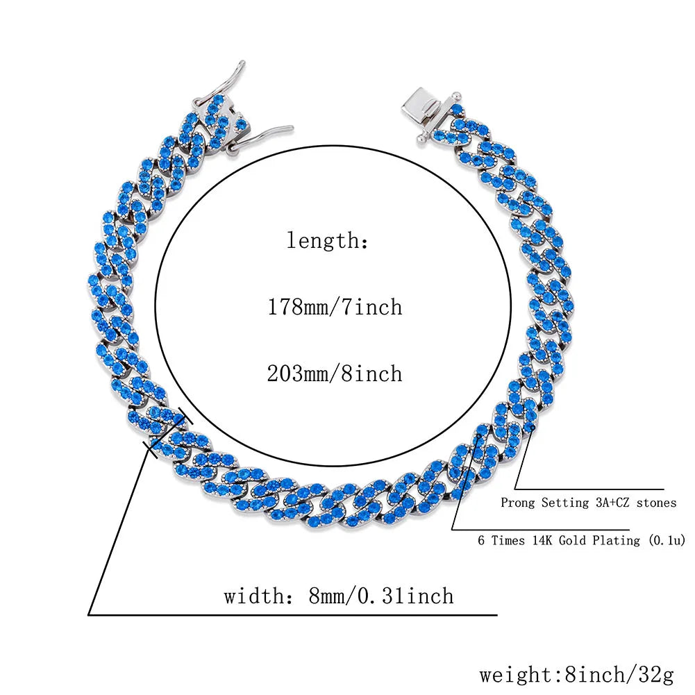 TOPGRILLZ New 8mm Fashion Miami Cuban Bracelet Full Iced Out Cubic Zirconia Bracelet Hip Hop Rapper Jewelry Ladies Bracelet Gift