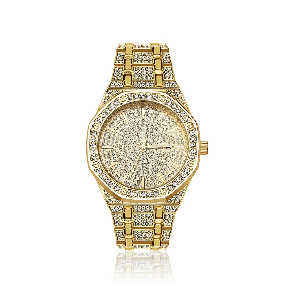 TOPGRILLZ Luxury Brand ICED OUT Watch Quartz Gold HIP HOP Wrist Watches With Micropave CZ Stainless Steel Wristband