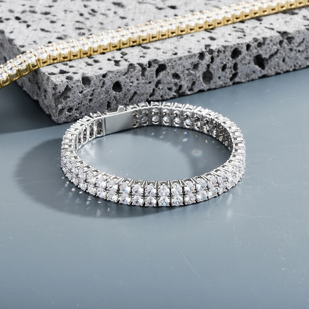 TOPGRILLZ 3MM/4MM 2 Row Cubic Zirconia Tennis Chain Bracelet with New Spring Clasp Bling Iced Out CZ Jewelry Gift For Men