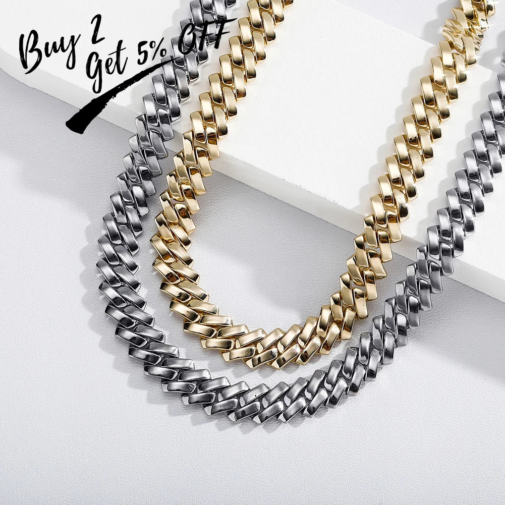 TOPGRILLZ New 10/12mm Glossy Cuban Chain Necklace High Quality Copper White Gold Plated With Spring Clasp Hip Hop Jewelry