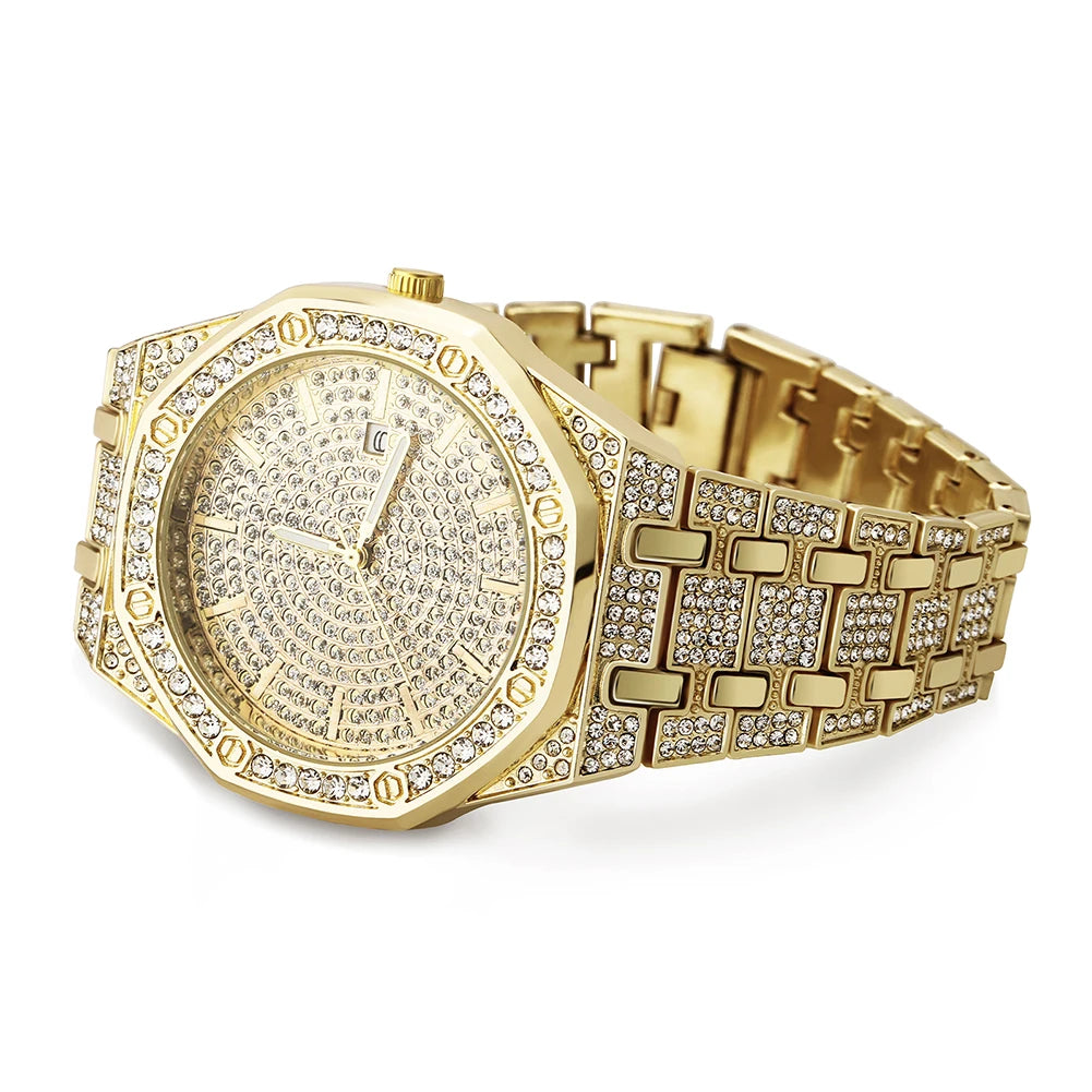 TOPGRILLZ Luxury Brand ICED OUT Watch Quartz Gold HIP HOP Wrist Watches With Micropave CZ Stainless Steel Wristband