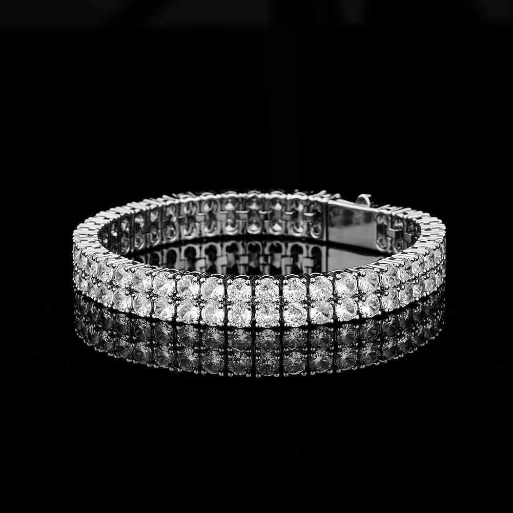 TOPGRILLZ 3MM/4MM 2 Row Cubic Zirconia Tennis Chain Bracelet with New Spring Clasp Bling Iced Out CZ Jewelry Gift For Men