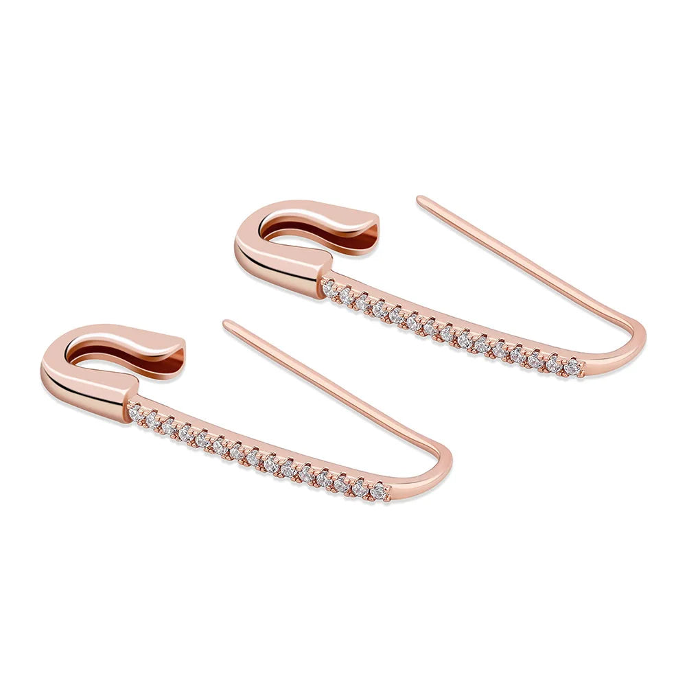 TOPGRILLZ Safety Pin Chain Earring Iced out Cubic Zirconia Pin Earring Hip Hop Fashion Charm Party Jewelry For Gift Men Women