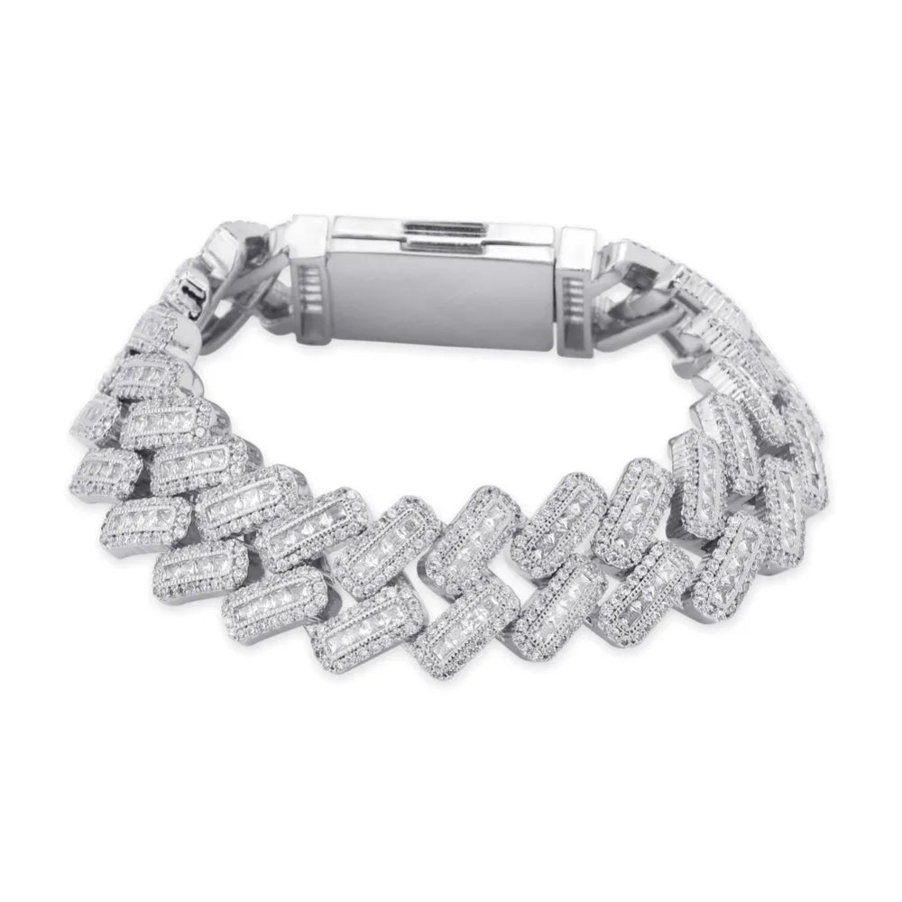 TOPGRILLZ 20mm Box buckle Clasp Baguette Zircon Prong Setting Cuban Bracelet Iced Out Cubic Zirconia Chain Hip Hop Rock Jewelry