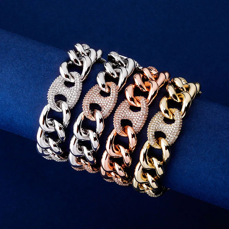 TOPGRILLZ 16mm Box Buckle Bracelet Miami Cuban Chain Iced Out Cubic Zirconia Hip Hop Fashion Jewelry