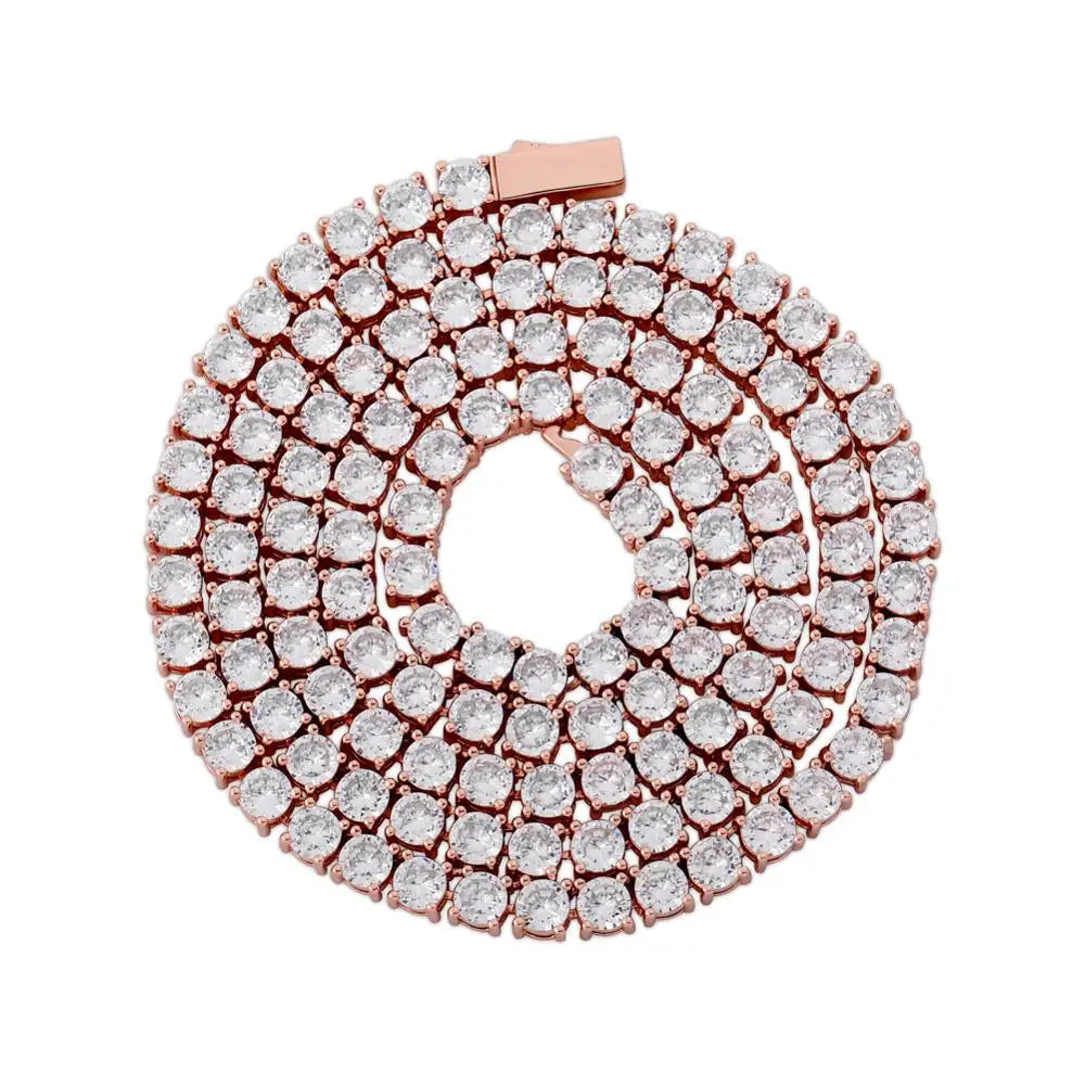 TOPGRILLZ 3MM-6MM Spring buckle Iced Out Full Cubic Zircon 1 Row Tennis Chain Necklace Gold Silver Color Hip Hop Jewelry