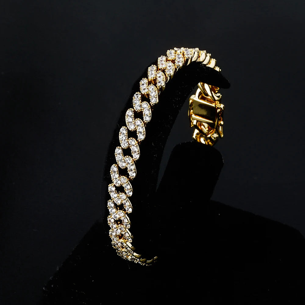 TOPGRILLZ New 8mm Fashion Miami Cuban Bracelet Full Iced Out Cubic Zirconia Bracelet Hip Hop Rapper Jewelry Ladies Bracelet Gift