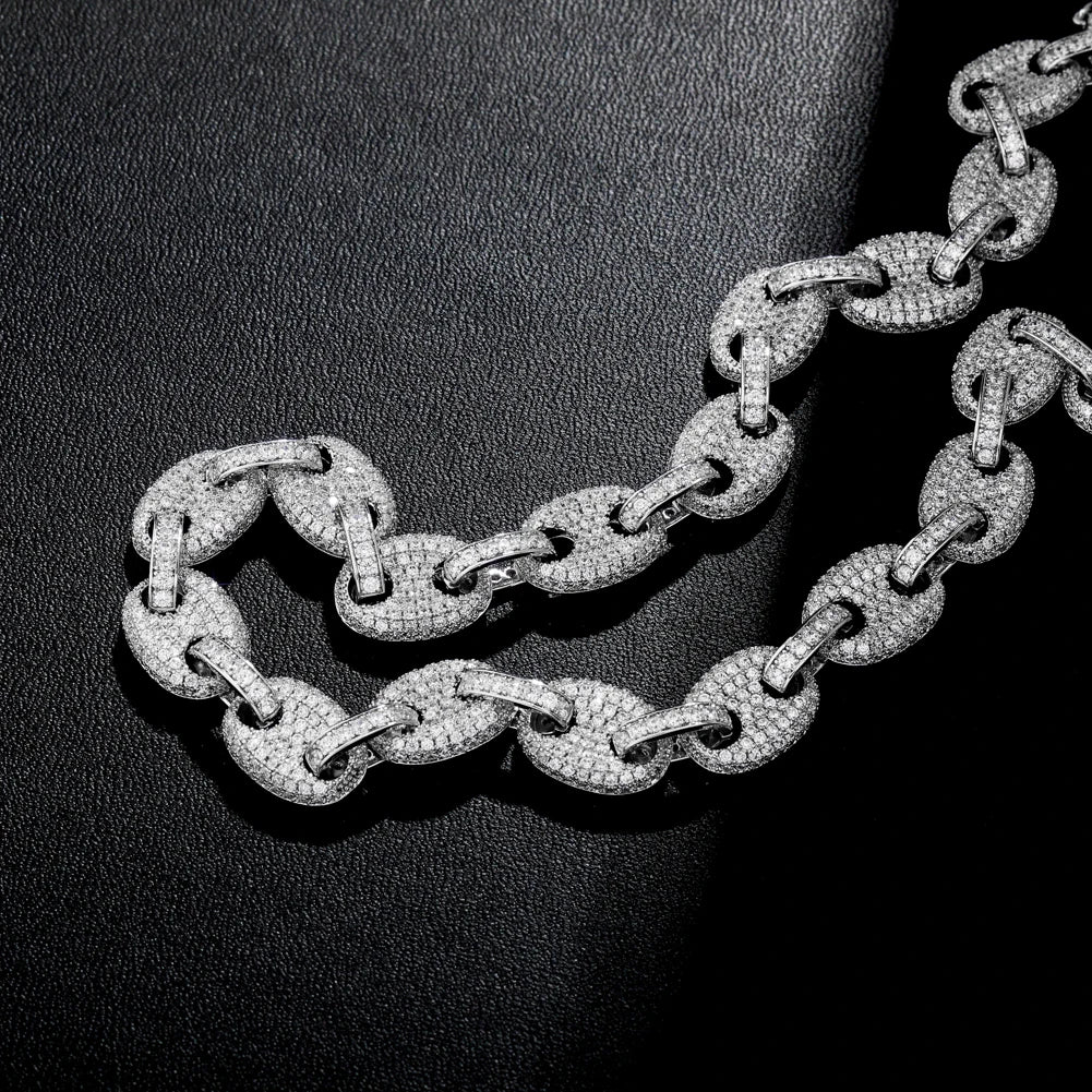 TOPGRILLZ 12MM Solid Gold Silver Color Cubic Zircon Link Necklace Bling Men's Hip hop Jewelry Copper Iced link Chain For Gift