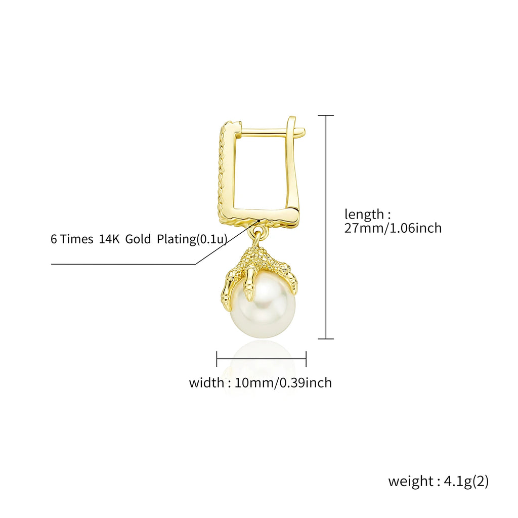 TOPGRILLZ 2021 NEW Women's Earring Chinese Style Dragon Claw Pearl Earrings High Quality Copper Gold Personality Jewelry