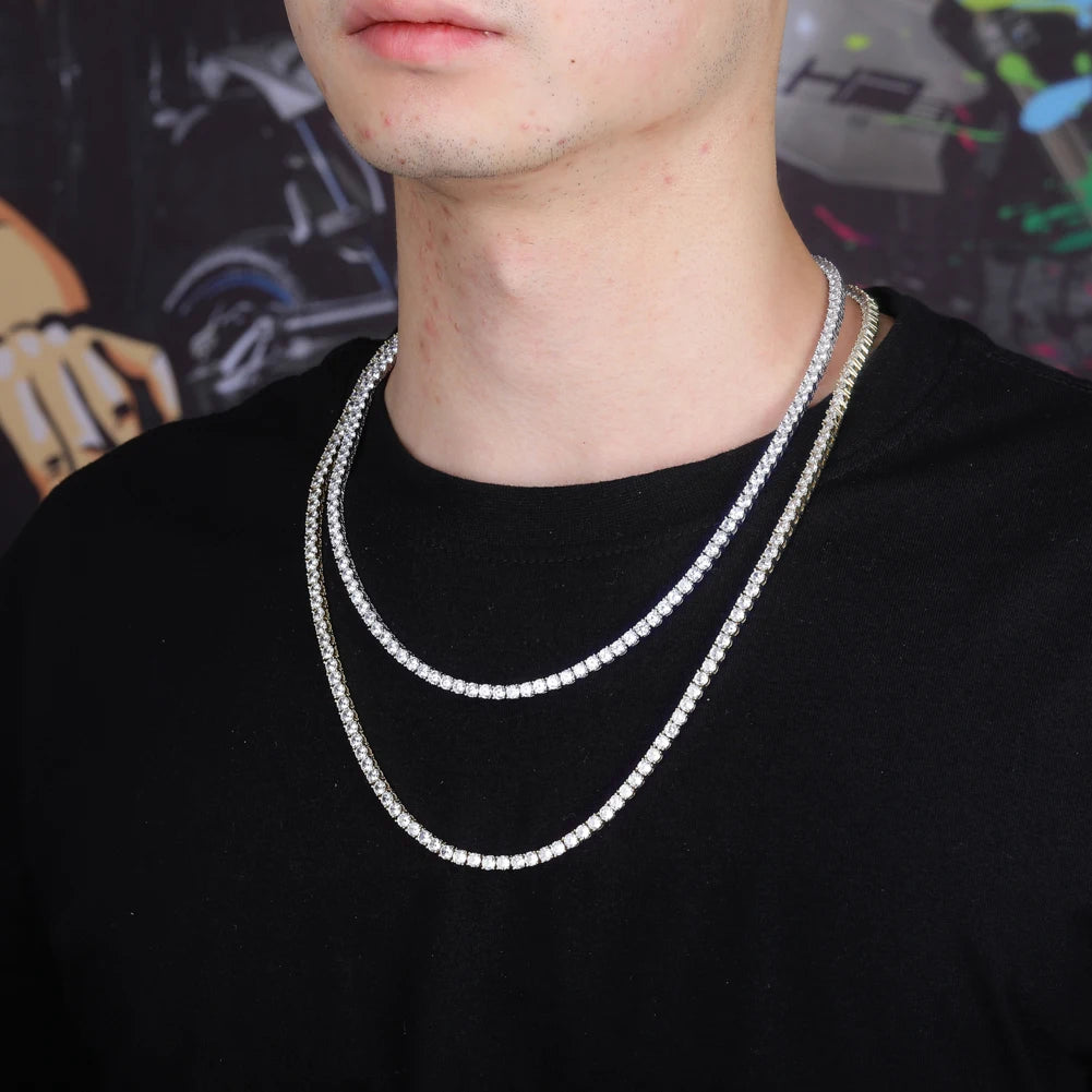 TOPGRILLZ 3MM-6MM Spring buckle Iced Out Full Cubic Zircon 1 Row Tennis Chain Necklace Gold Silver Color Hip Hop Jewelry
