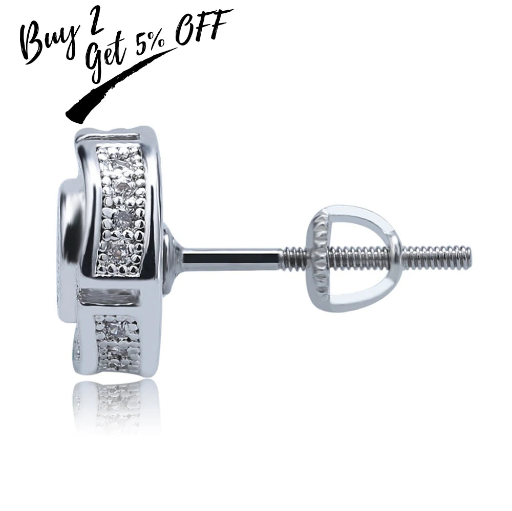 TOPGRILLZ Hip Hop Gold Silver Color Iced Out Cubic Zircon Rund Stud Earring Men Jewelry Gifts With Screw Back Buckle